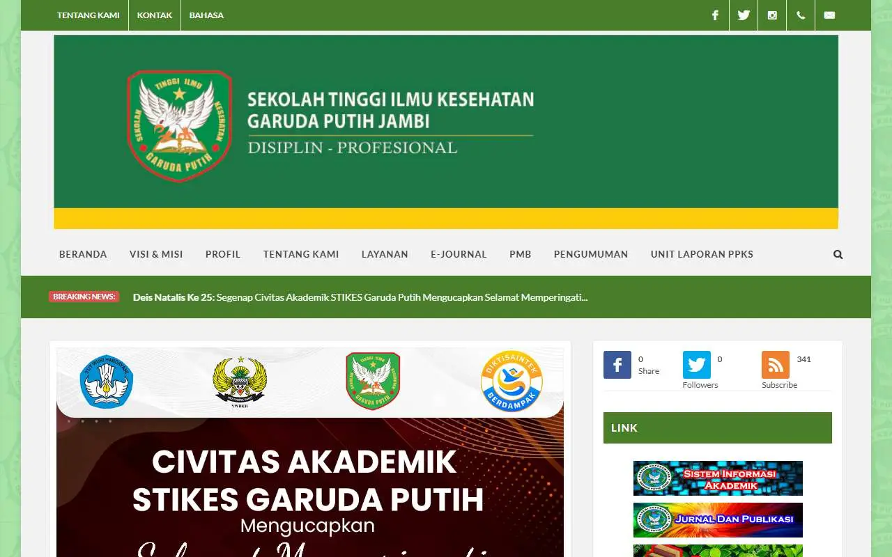 Tampilan website resmi Akademi Keperawatan Garuda Putih Jambi (stikes-garudaputih.ac.id)