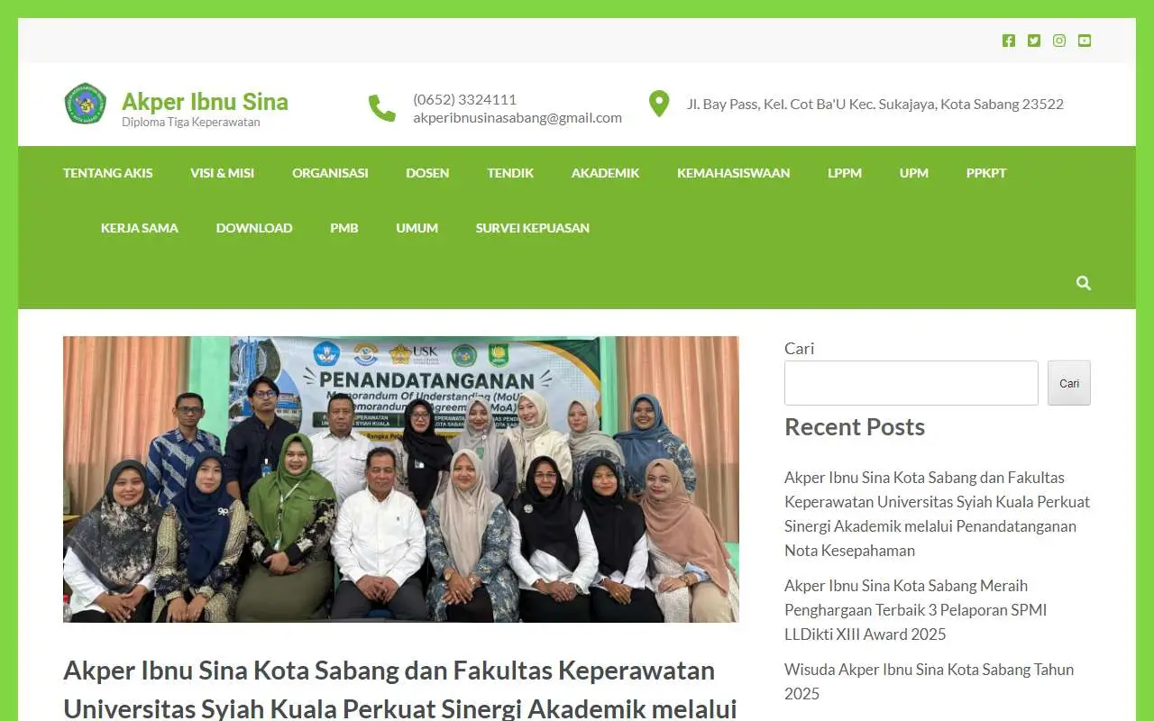 Tampilan website resmi Akademi Keperawatan Ibnu Sina Kota Sabang (akperibnusinasabang.ac.id)