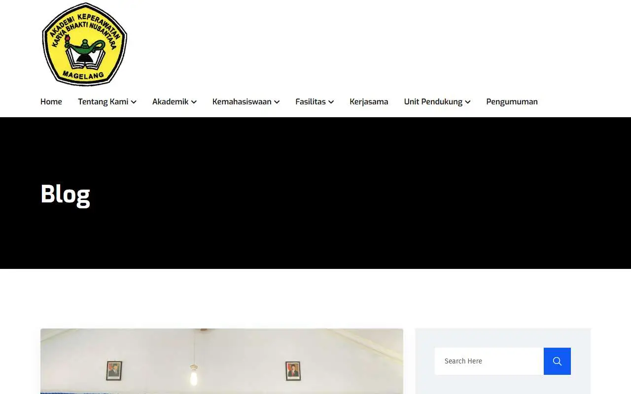 Tampilan website resmi Akper Karya Bhakti Nusantara (akperkbn.ac.id)