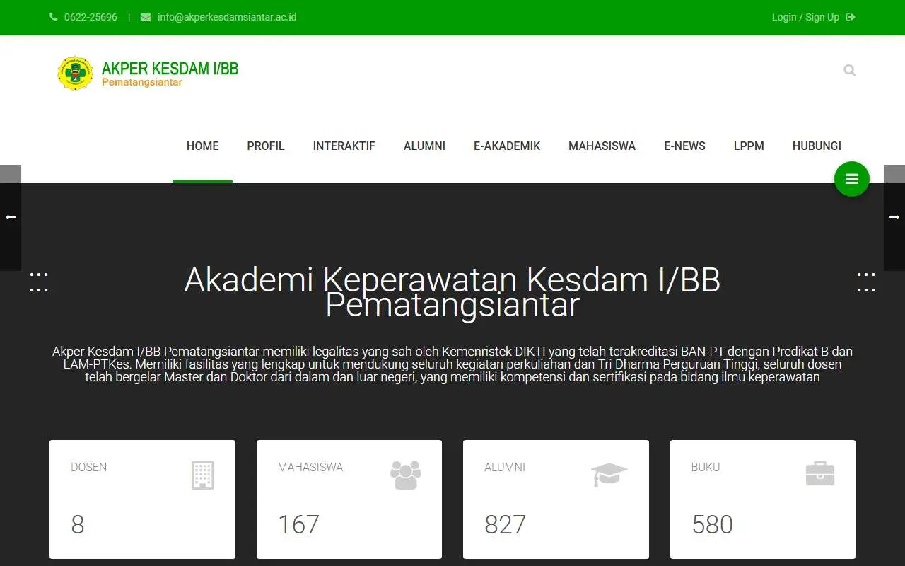 Tampilan website resmi Akper Kesdam I/BB Pematangsiantar (akperkesdamsiantar.ac.id)