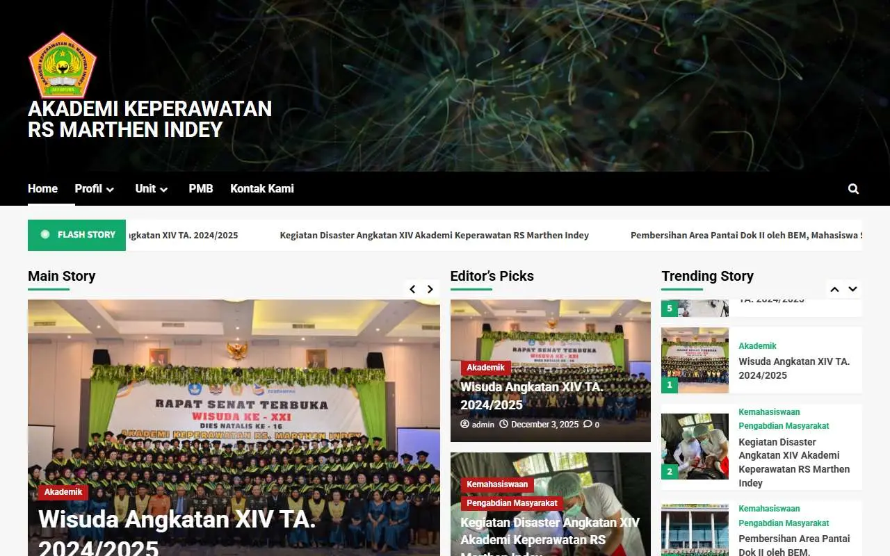 Tampilan website resmi Akademi Keperawatan RS Marthen Indey (akpermarthenindey.ac.id)