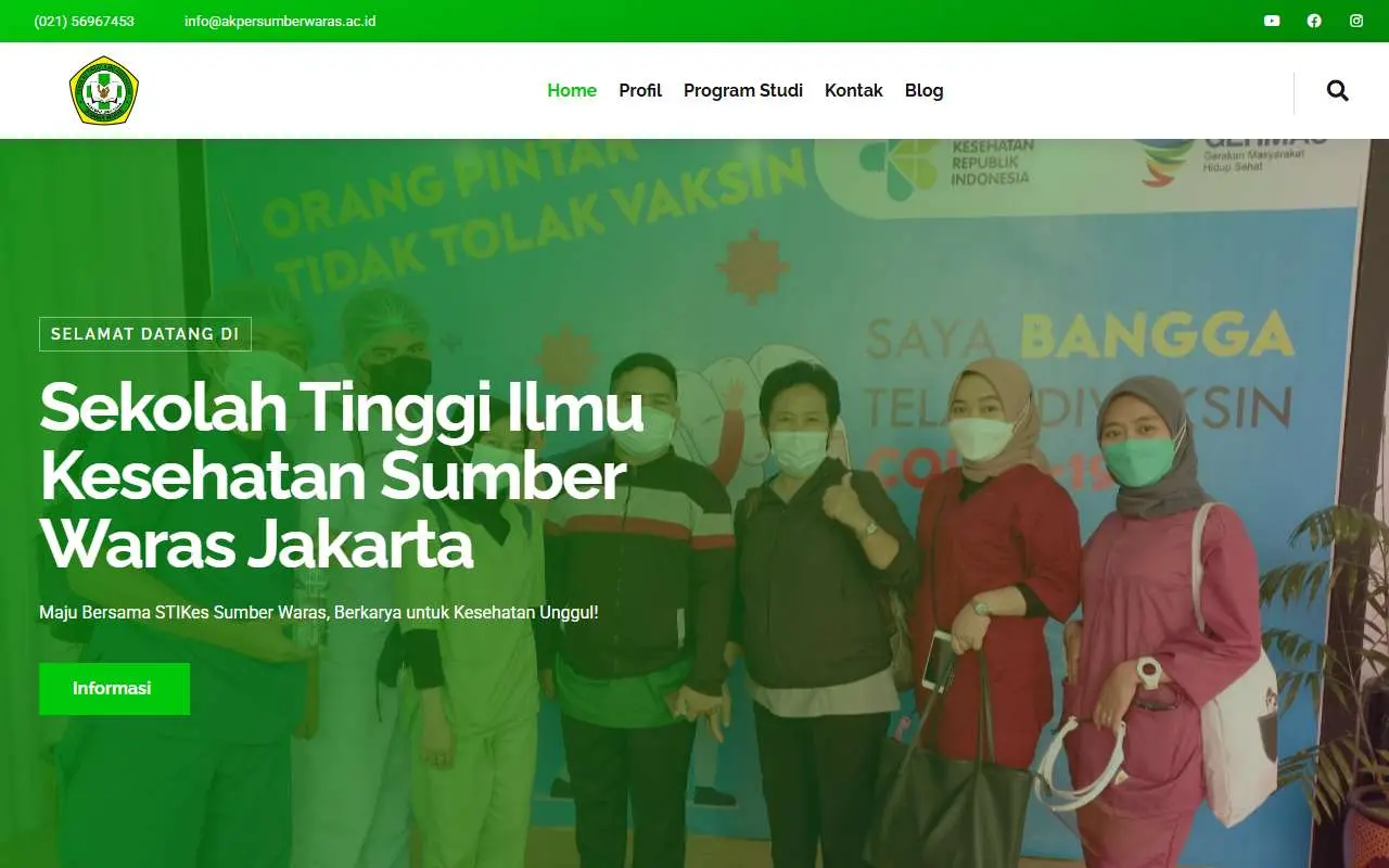 Tampilan website resmi Akademi Keperawatan Sumber Waras (akpersumberwaras.ac.id)