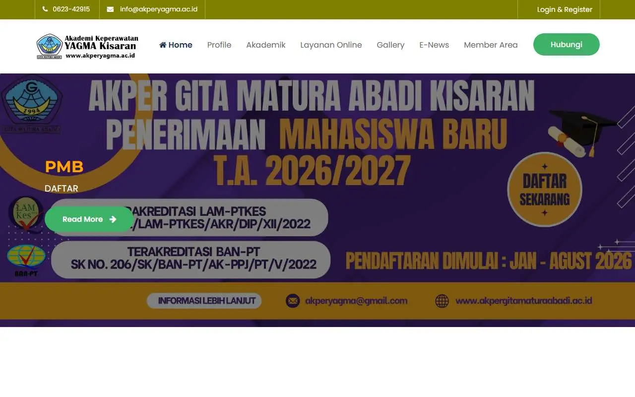 Tampilan website resmi AKPER Gita Matura Abadi Kisaran (akperyagma.ac.id)