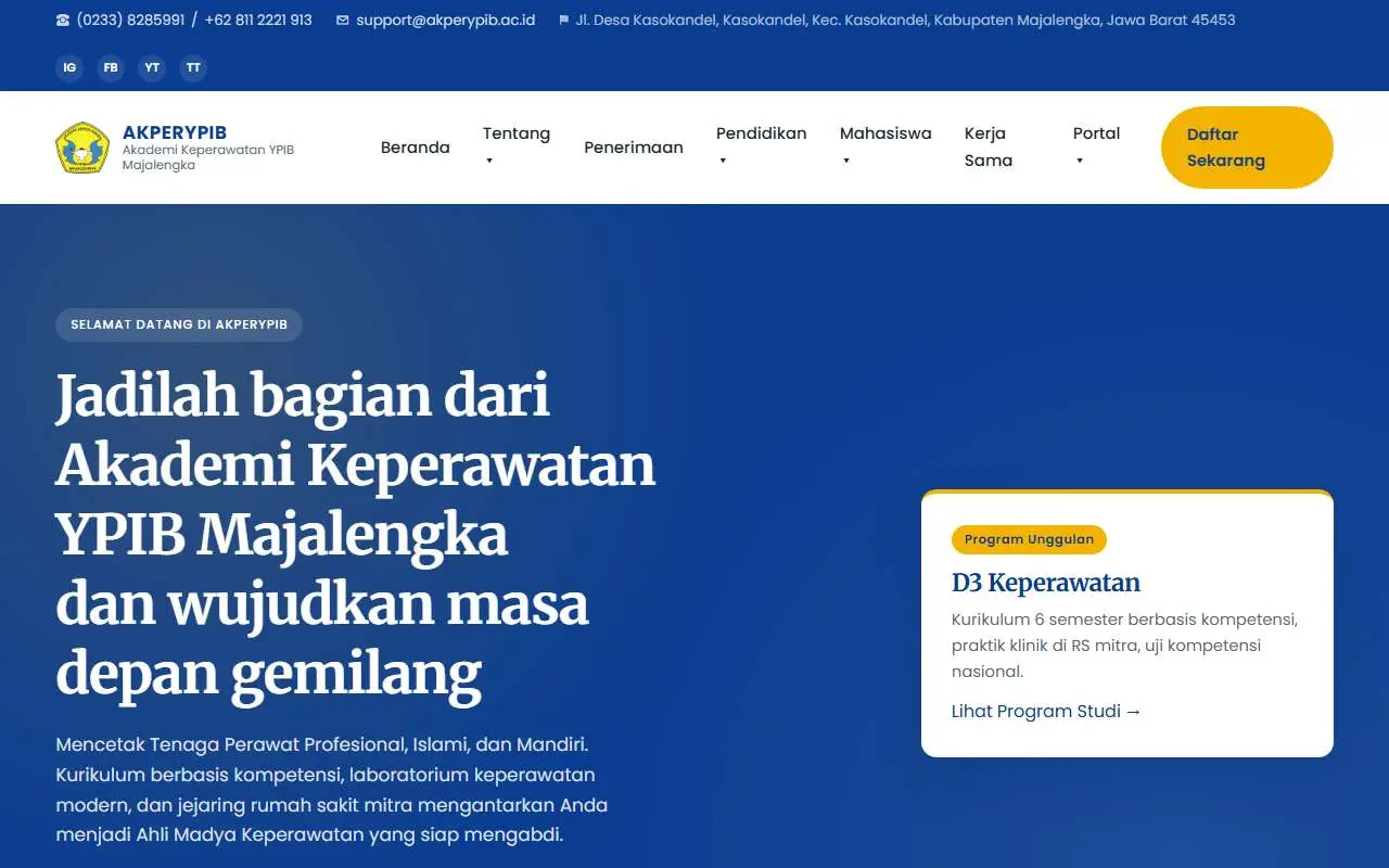 Tampilan website resmi Akademi Keperawatan YPIB Majalengka (akperypib.ac.id)