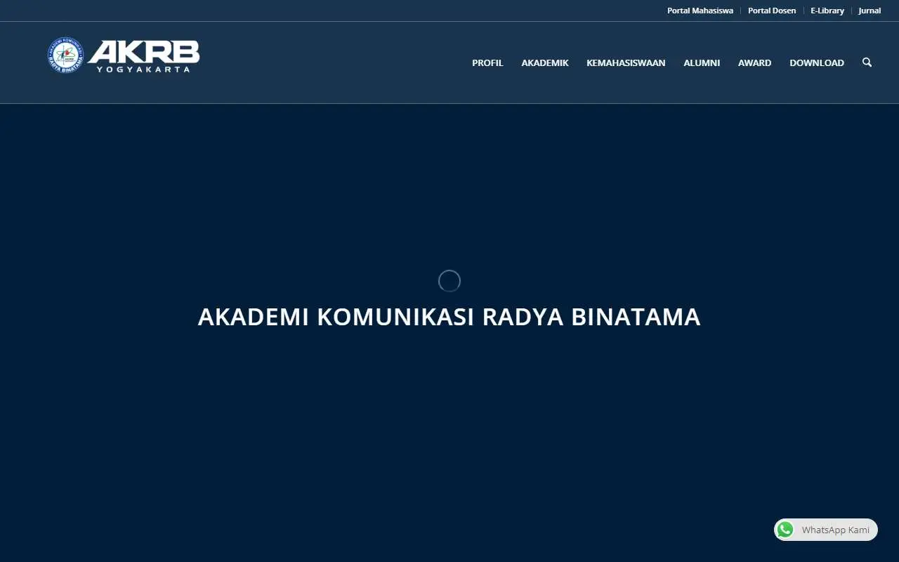 Tampilan website resmi Akademi Komunikasi Radya Binatama (akrb.ac.id)