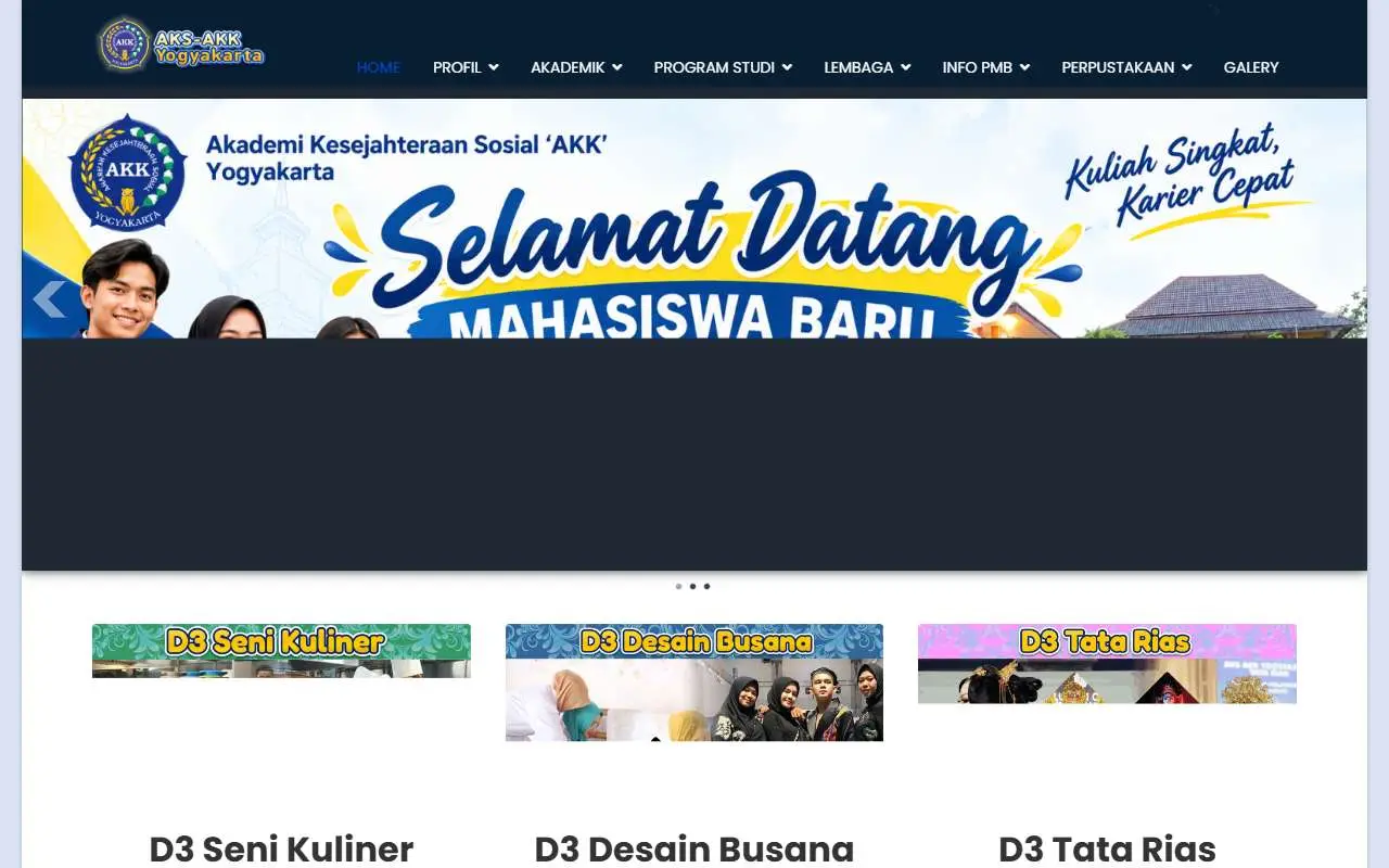 Tampilan website resmi Akademi Kesejahteraan Sosial AKK (aks-akk.ac.id)