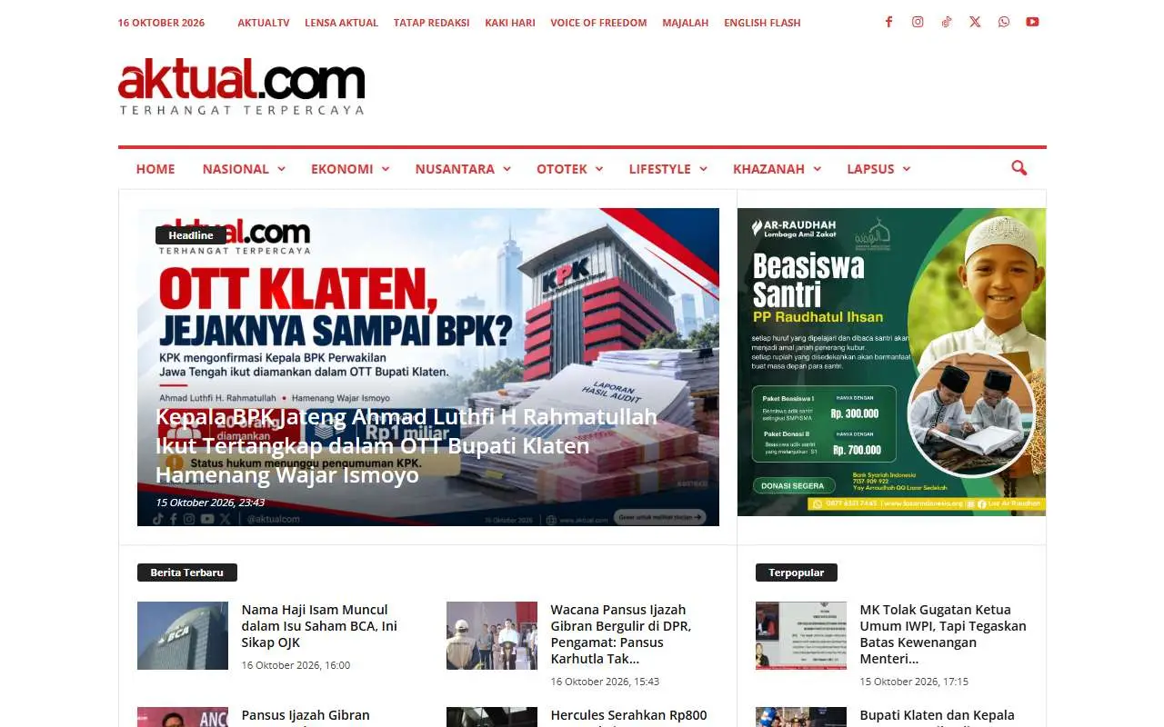 Tampilan website resmi Aktual (aktual.com)