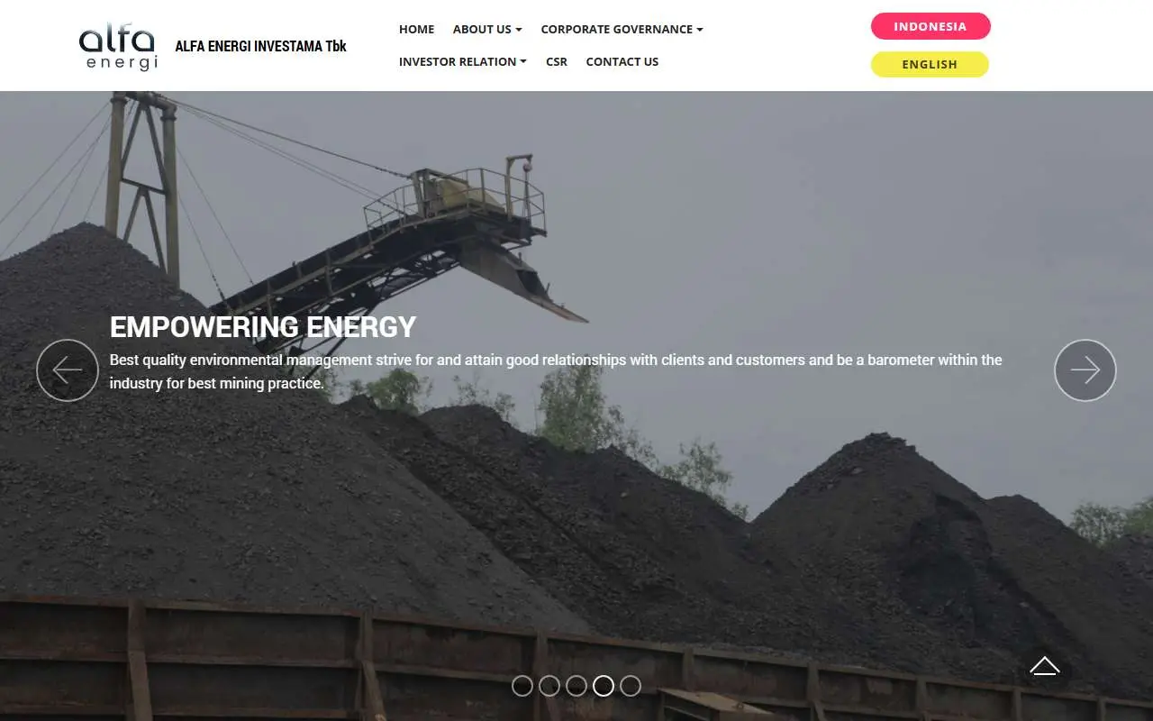 Tampilan website resmi Alfa Energi Investama (alfacentra.com)