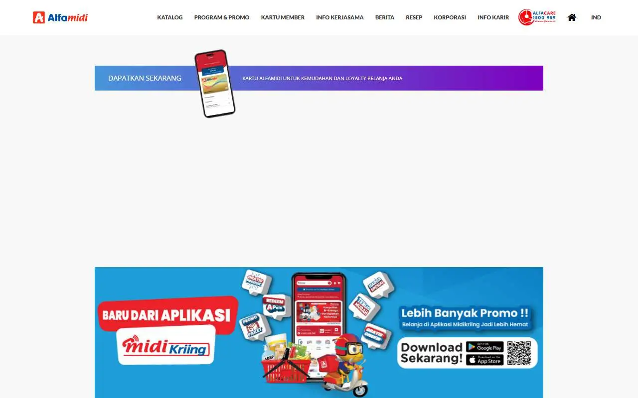 Tampilan website resmi Alfamidi (alfamidiku.com)