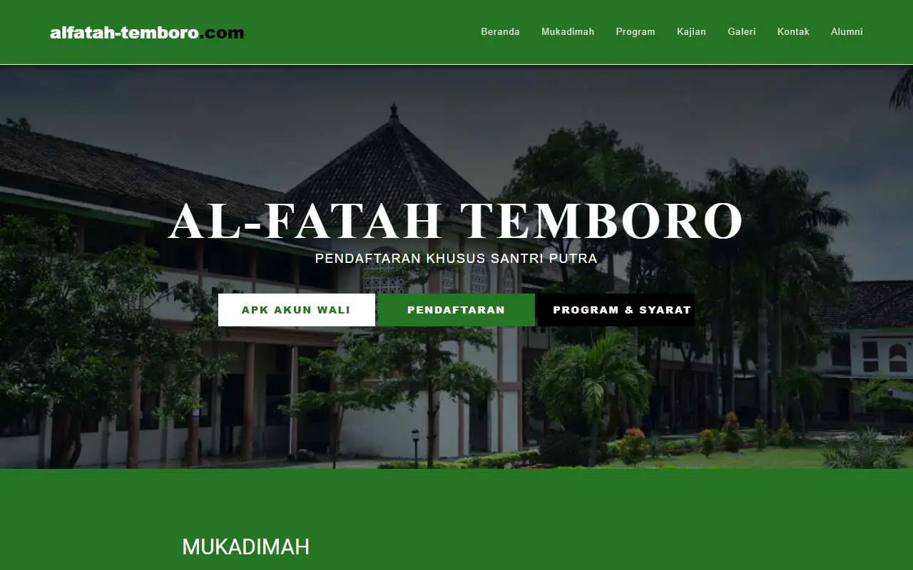 Tampilan website resmi Pondok Pesantren Al-Fatah (alfatah-temboro.com)