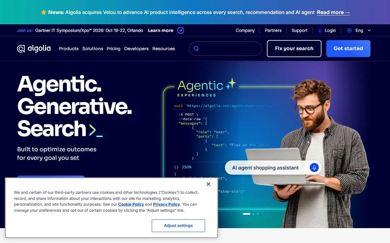 Tampilan website resmi Algolia (algolia.com)