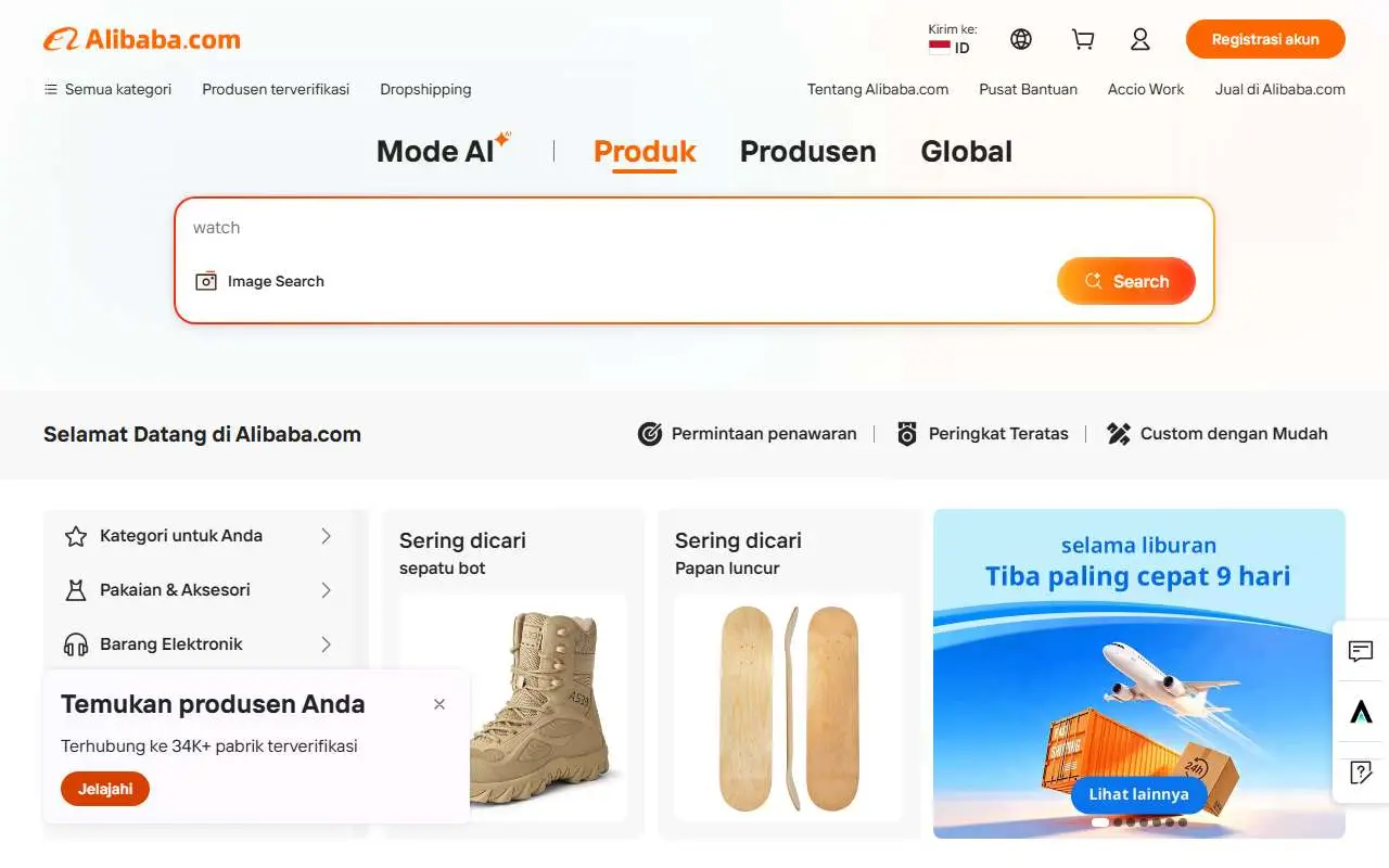 Tampilan website resmi Alibaba.com (alibaba.com)