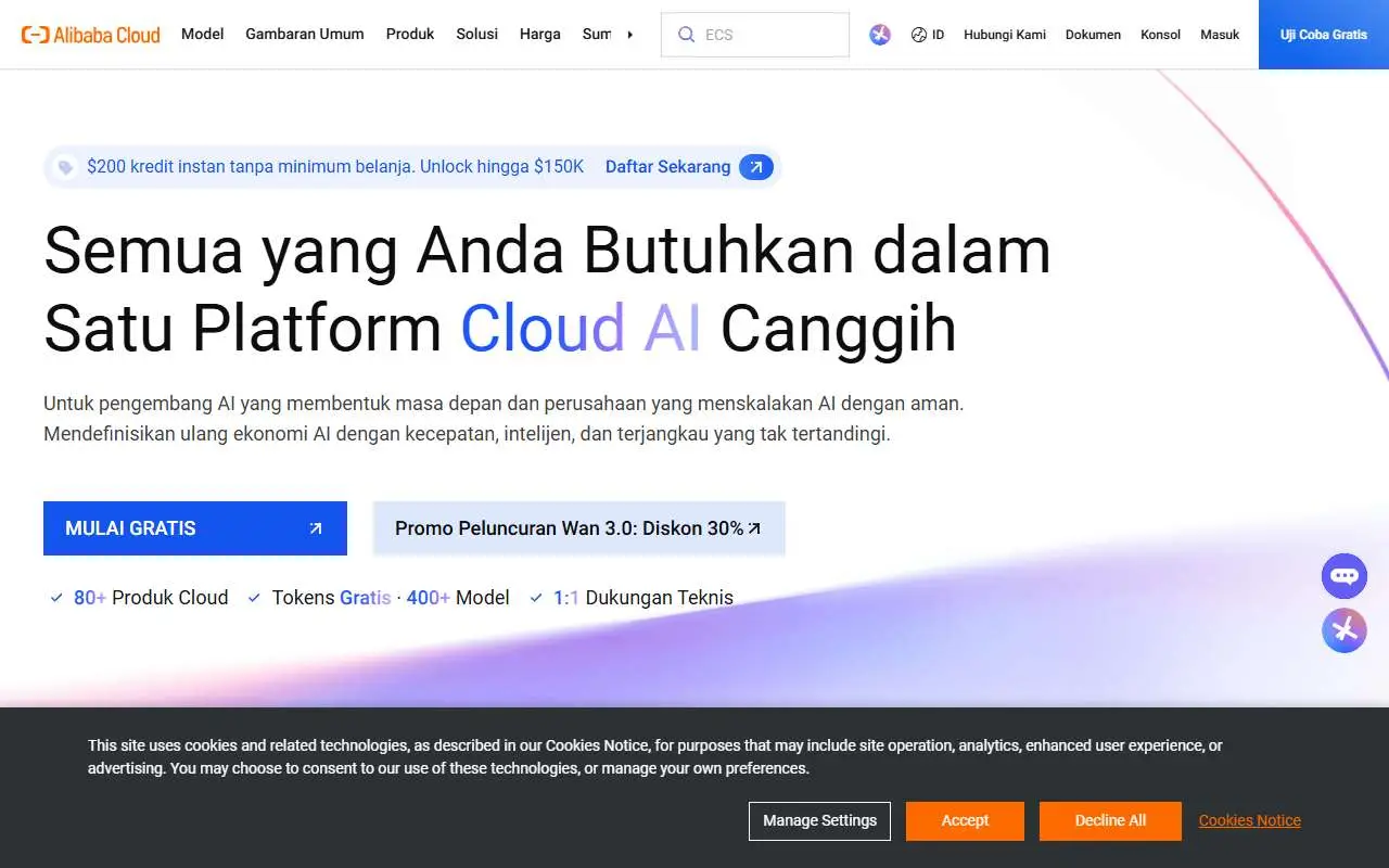 Tampilan website resmi Alibaba Cloud (alibabacloud.com)