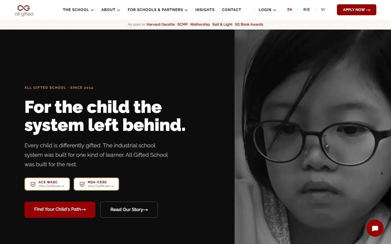 Tampilan website resmi All Gifted School (allgifted.com)