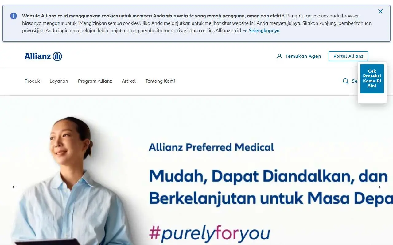 Tampilan website resmi Allianz Indonesia (allianz.co.id)