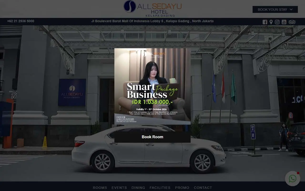 Tampilan website resmi All Sedayu Hotel (allsedayuhotels.com)