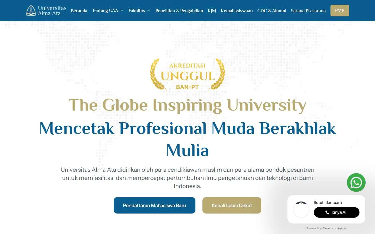Tampilan website resmi Universitas Alma Ata (almaata.ac.id)