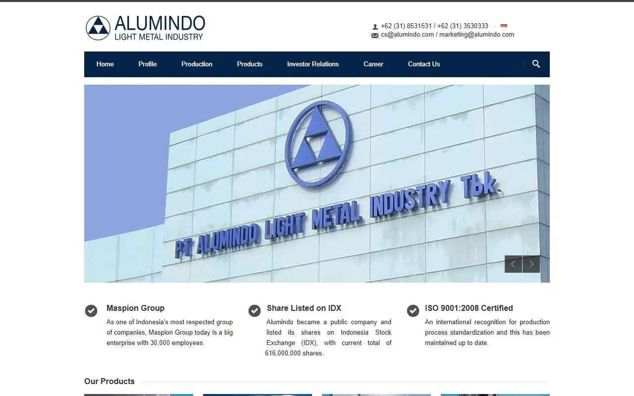 Tampilan website resmi Alumindo Light Metal Industry (alumindo.com)
