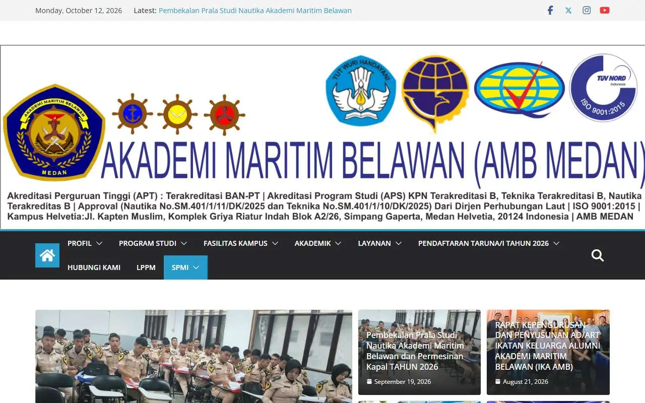 Tampilan website resmi Akademi Maritim Belawan (ambmedan.ac.id)