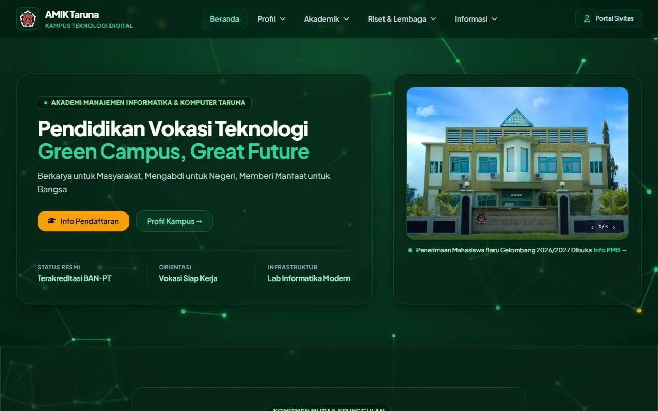 Tampilan website resmi AMIK Taruna (amiktaruna.ac.id)