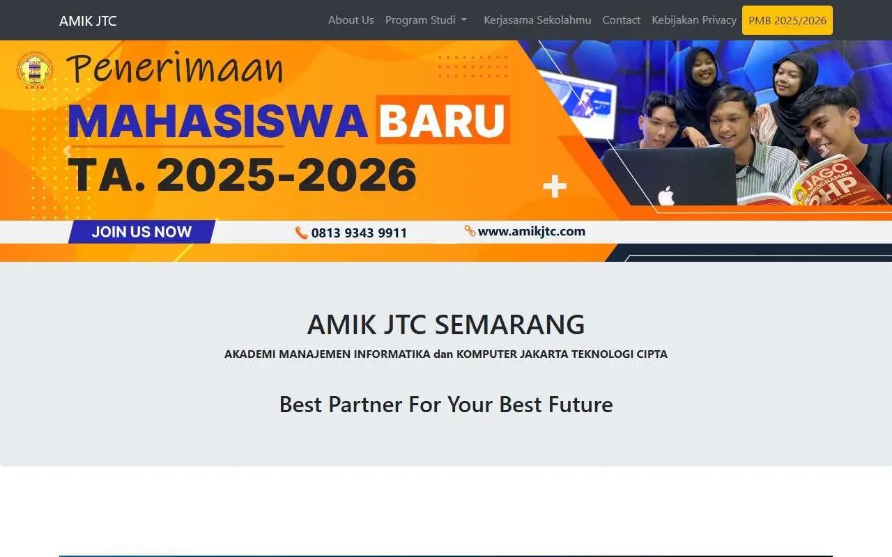 Tampilan website resmi AMIK Jakarta Teknologi Cipta (amikjtc.com)