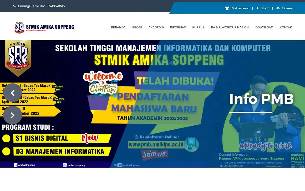 Tampilan website resmi AMIK Lamappapoleonro Soppeng (amiklps.ac.id)