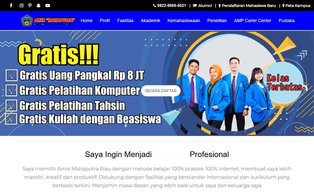 Tampilan website resmi AMIK Mahaputra Riau (amikmahaputra.ac.id)