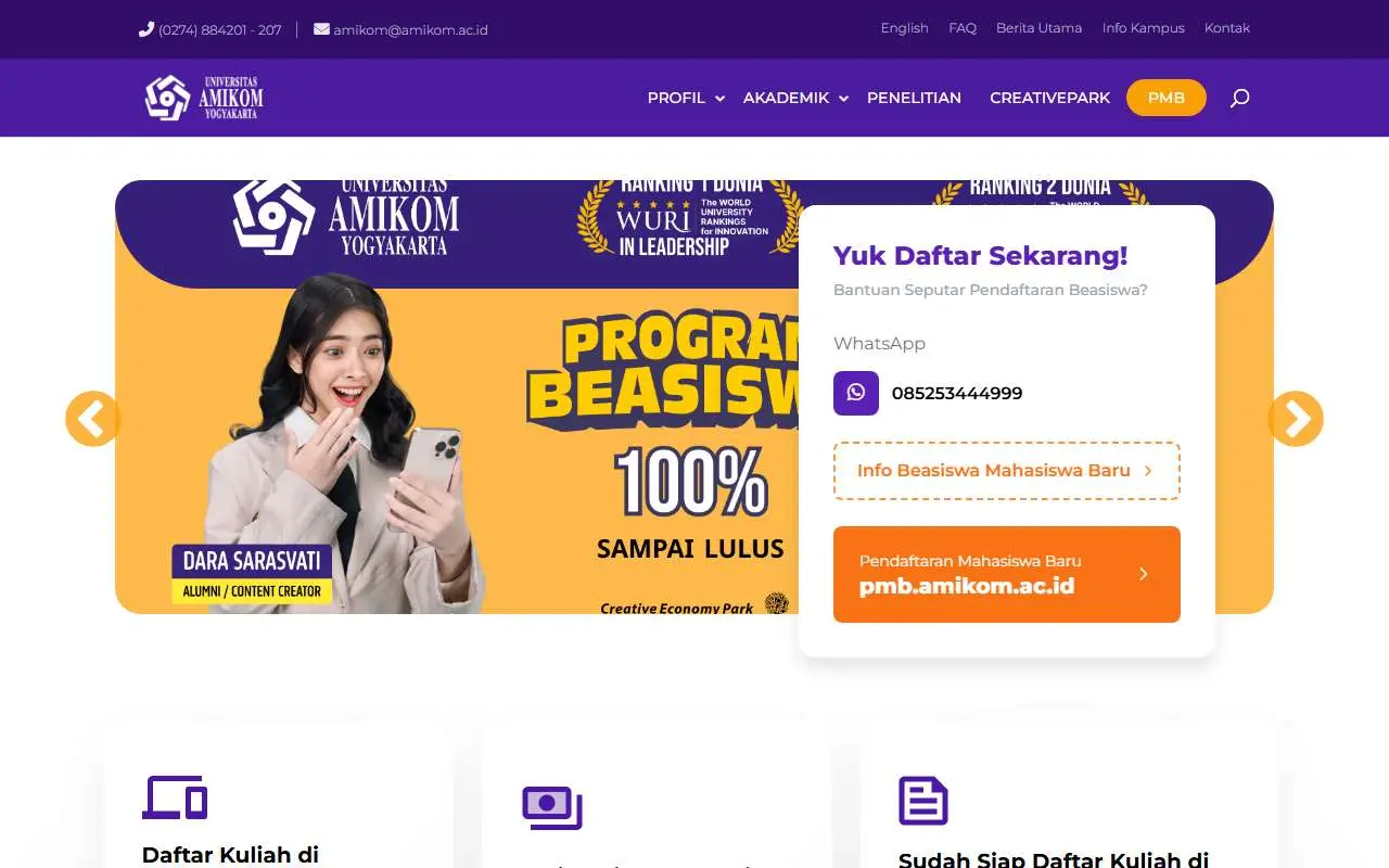 Tampilan website resmi Universitas AMIKOM Yogyakarta (amikom.ac.id)