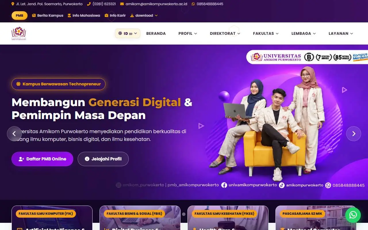 Tampilan website resmi Universitas Amikom Purwokerto (amikompurwokerto.ac.id)