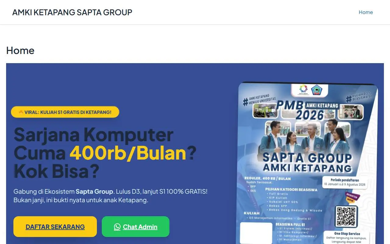 Tampilan website resmi AMKI Ketapang (amki-yainco.ac.id)