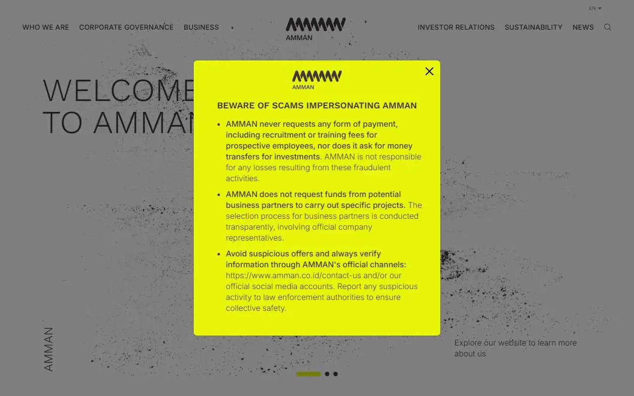 Tampilan website resmi Amman Mineral Internasional (amman.co.id)