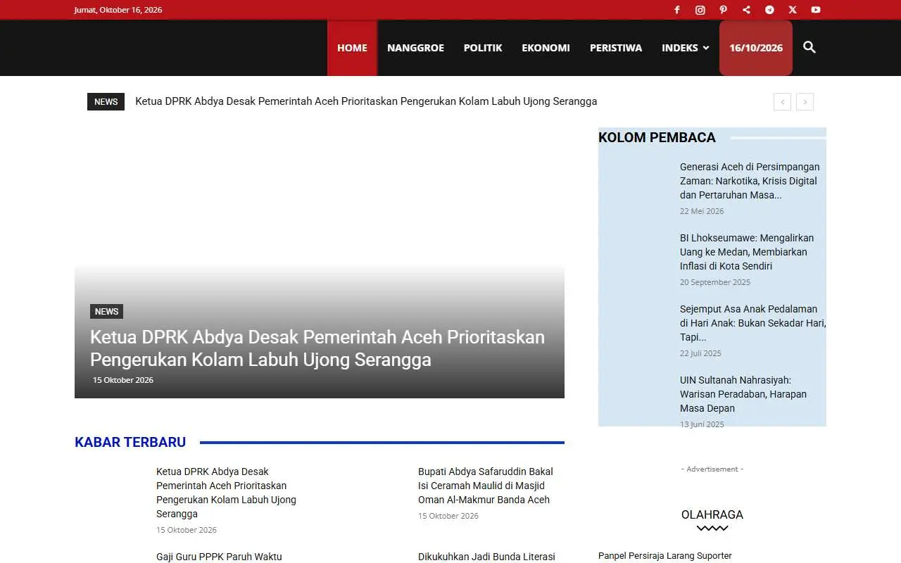 Tampilan website resmi Analisa Aceh (analisaaceh.com)