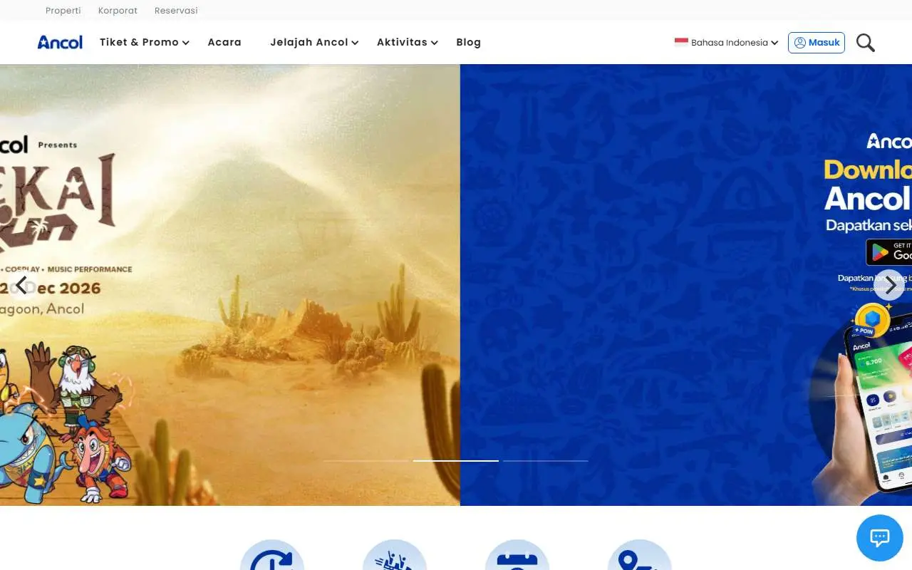 Tampilan website resmi Pembangunan Jaya Ancol (ancol.com)