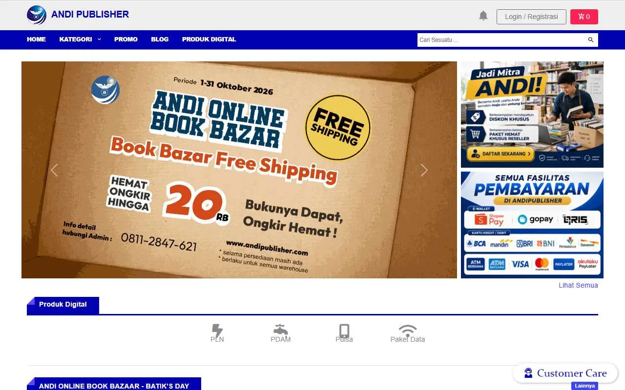 Tampilan website resmi Andi Publisher (andipublisher.com)