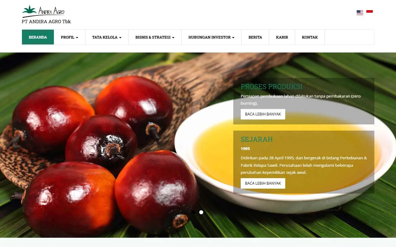 Tampilan website resmi Andira Agro (andiraagro.com)