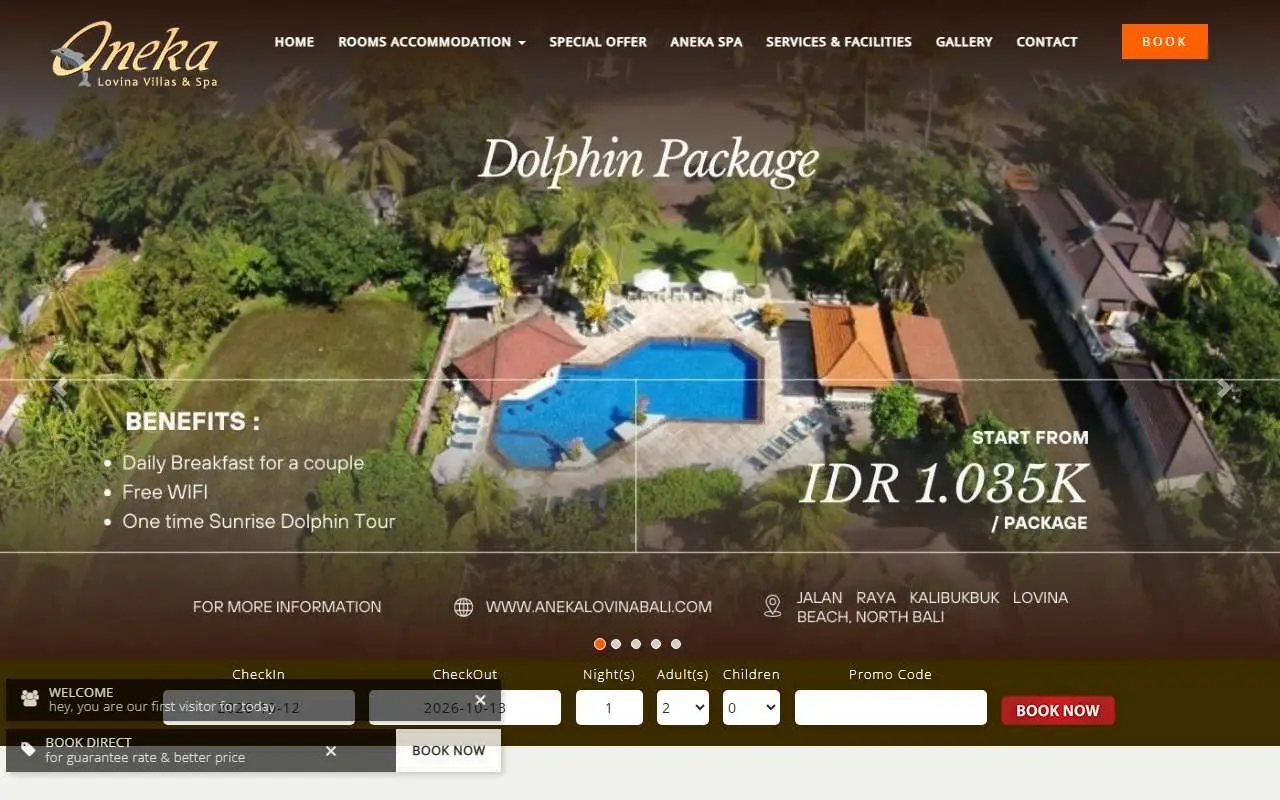 Tampilan website resmi Aneka Lovina (anekalovinabali.com)