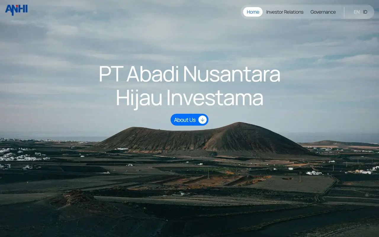 Tampilan website resmi Abadi Nusantara Hijau Investama (anhinvt.com)