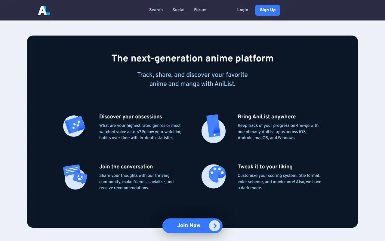 Tampilan website resmi AniList (anilist.co)