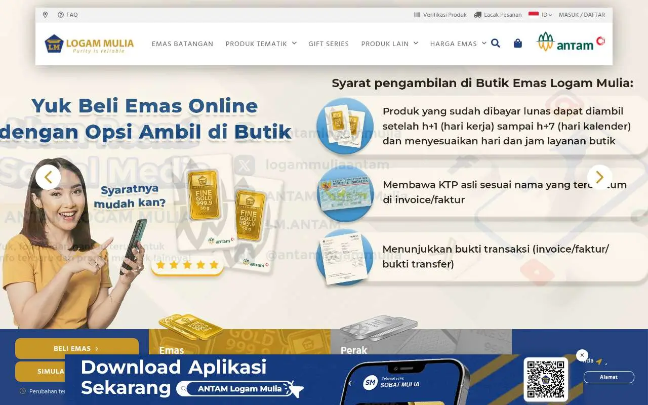 Tampilan website resmi Logam Mulia Antam (logammulia.com)