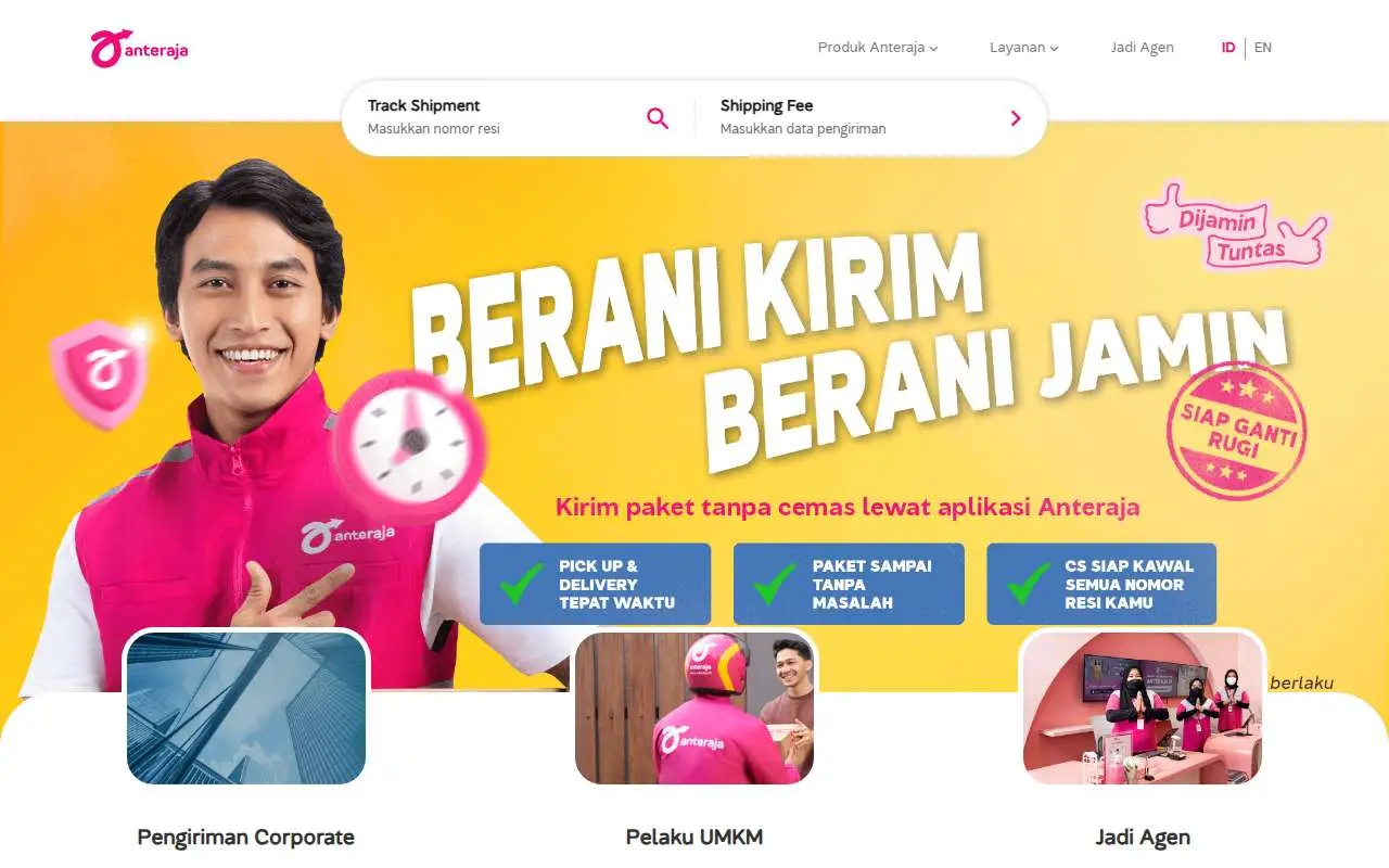 Tampilan website resmi AnterAja (anteraja.id)
