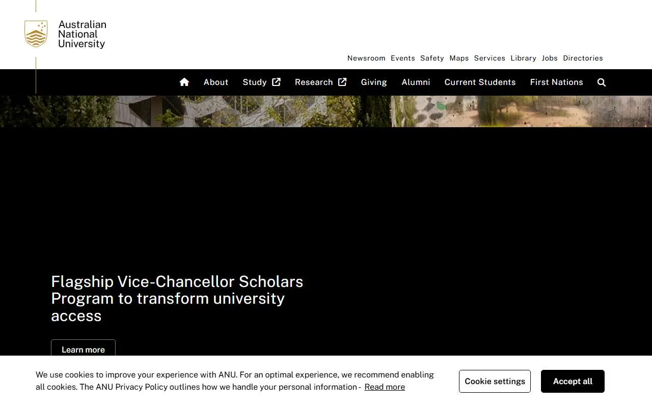 Tampilan website resmi Australian National University (anu.edu.au)