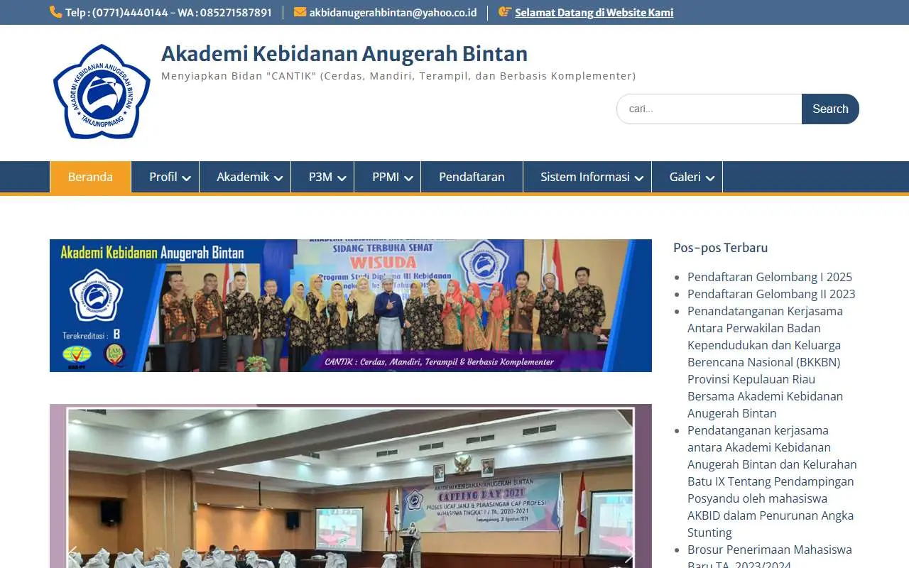 Tampilan website resmi Akademi Kebidanan Anugerah Bintan (anugerahbintan.ac.id)