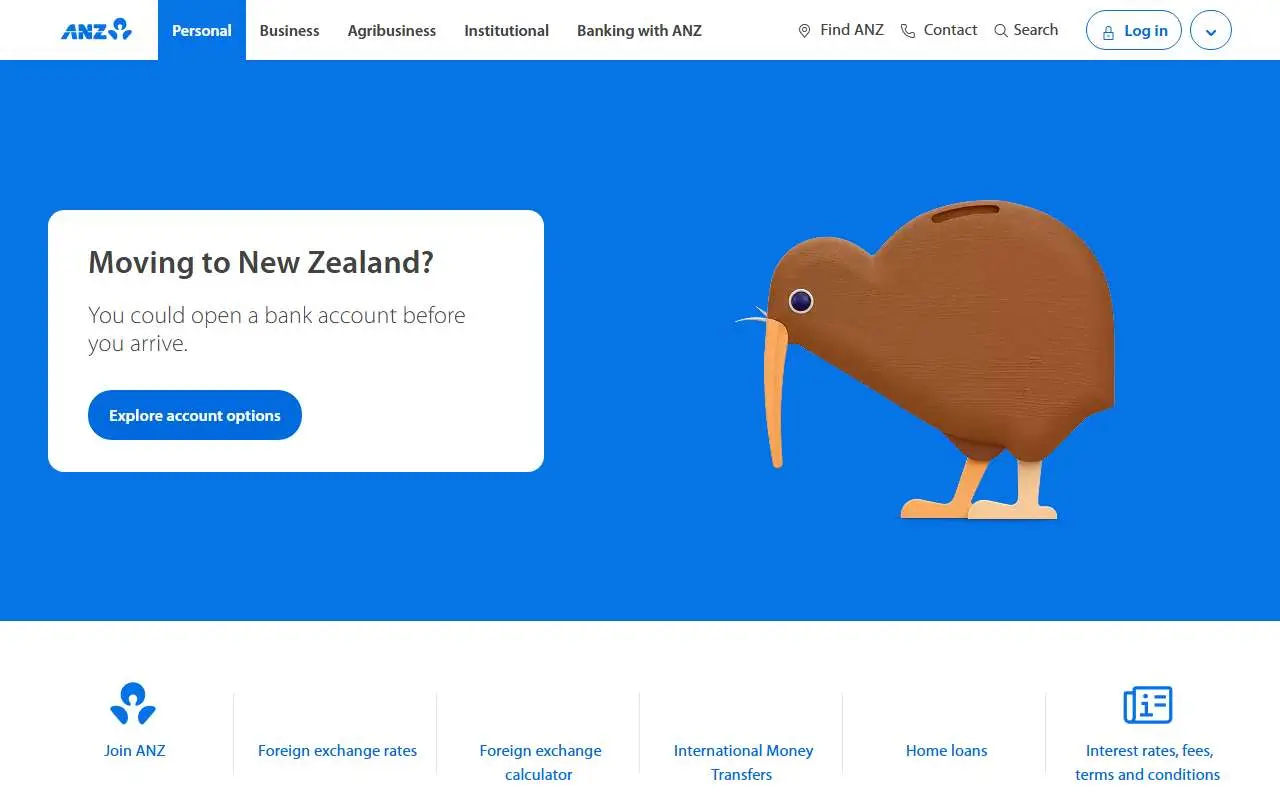 Tampilan website resmi ANZ (anz.co.nz)