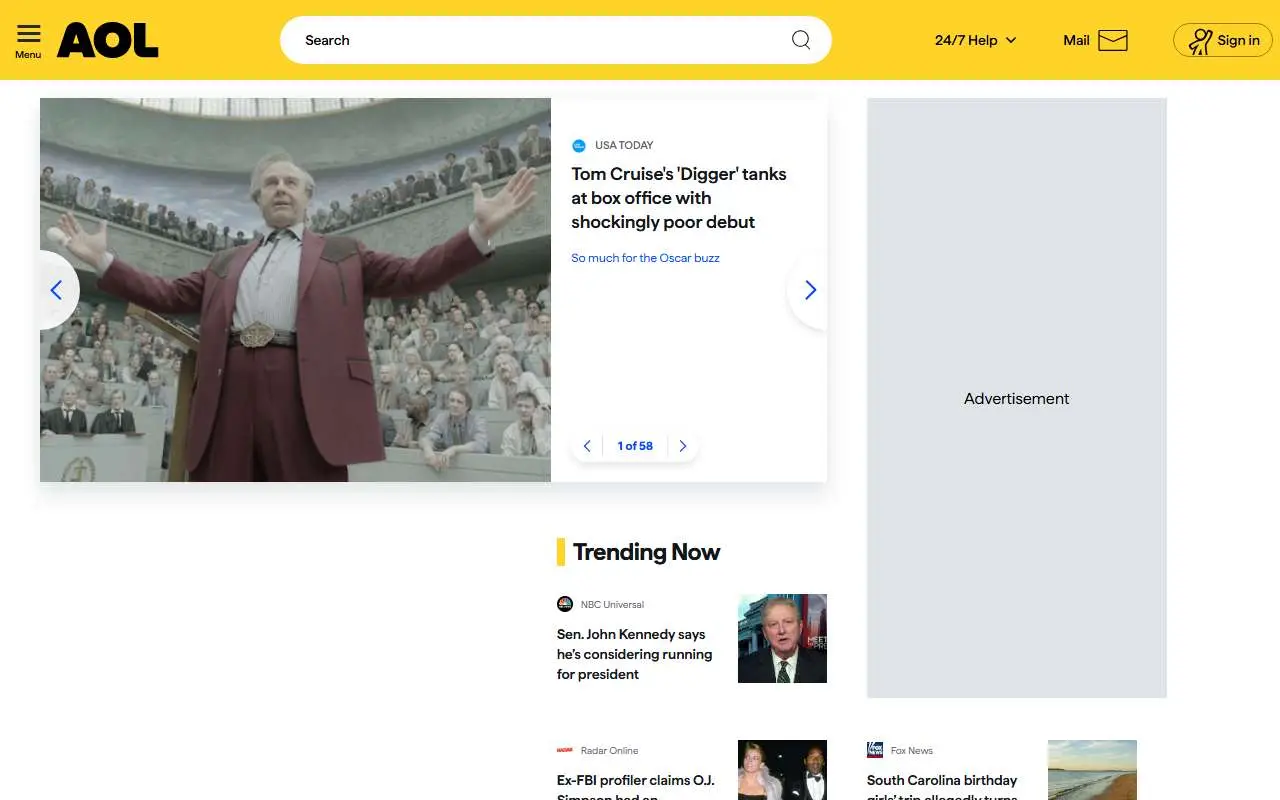 Tampilan website resmi AOL (aol.com)