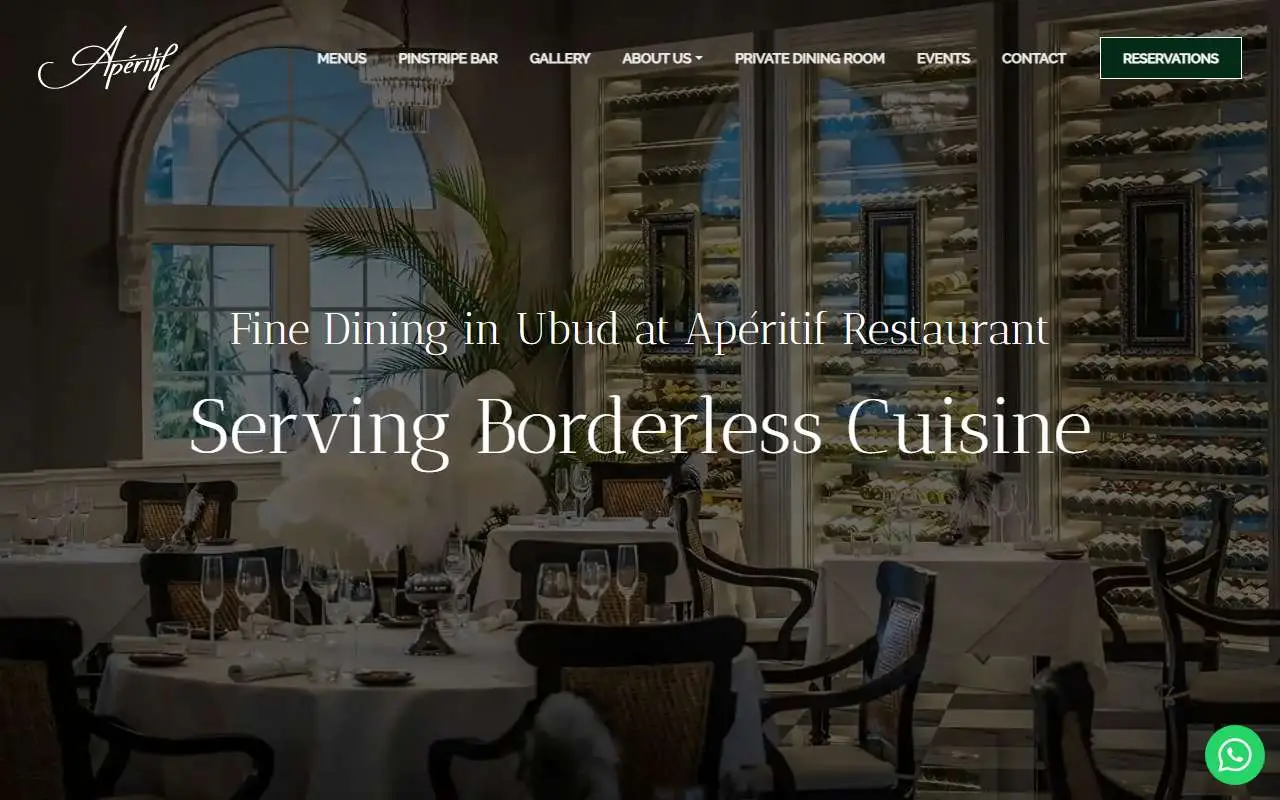 Tampilan website resmi Apéritif Restaurant (aperitif.com)