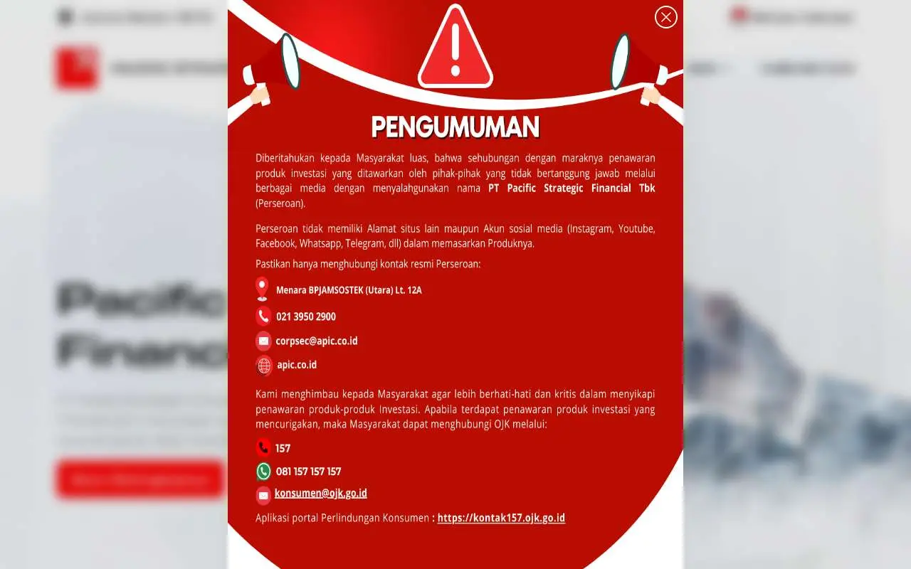 Tampilan website resmi Pacific Strategic Financial (apic.co.id)
