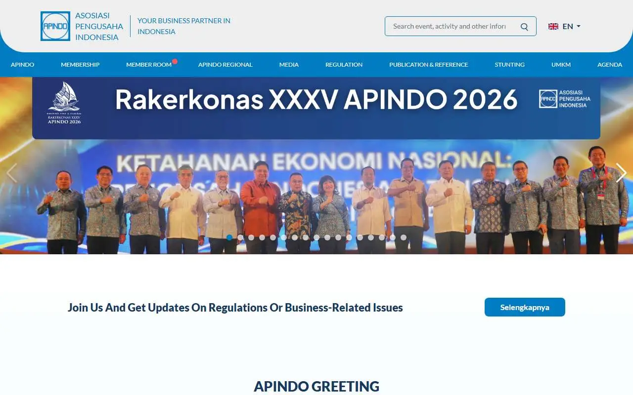 Tampilan website resmi Apindo (apindo.or.id)