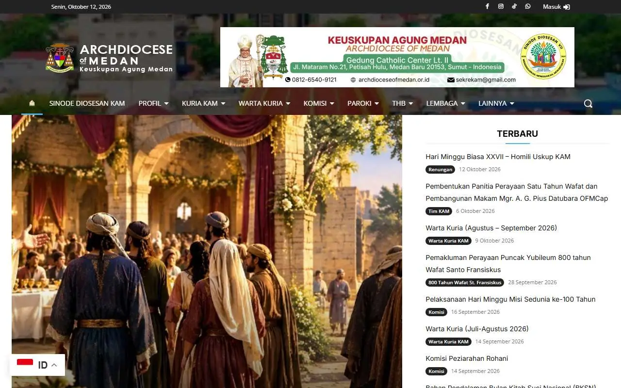 Tampilan website resmi Keuskupan Agung Medan (archdioceseofmedan.or.id)