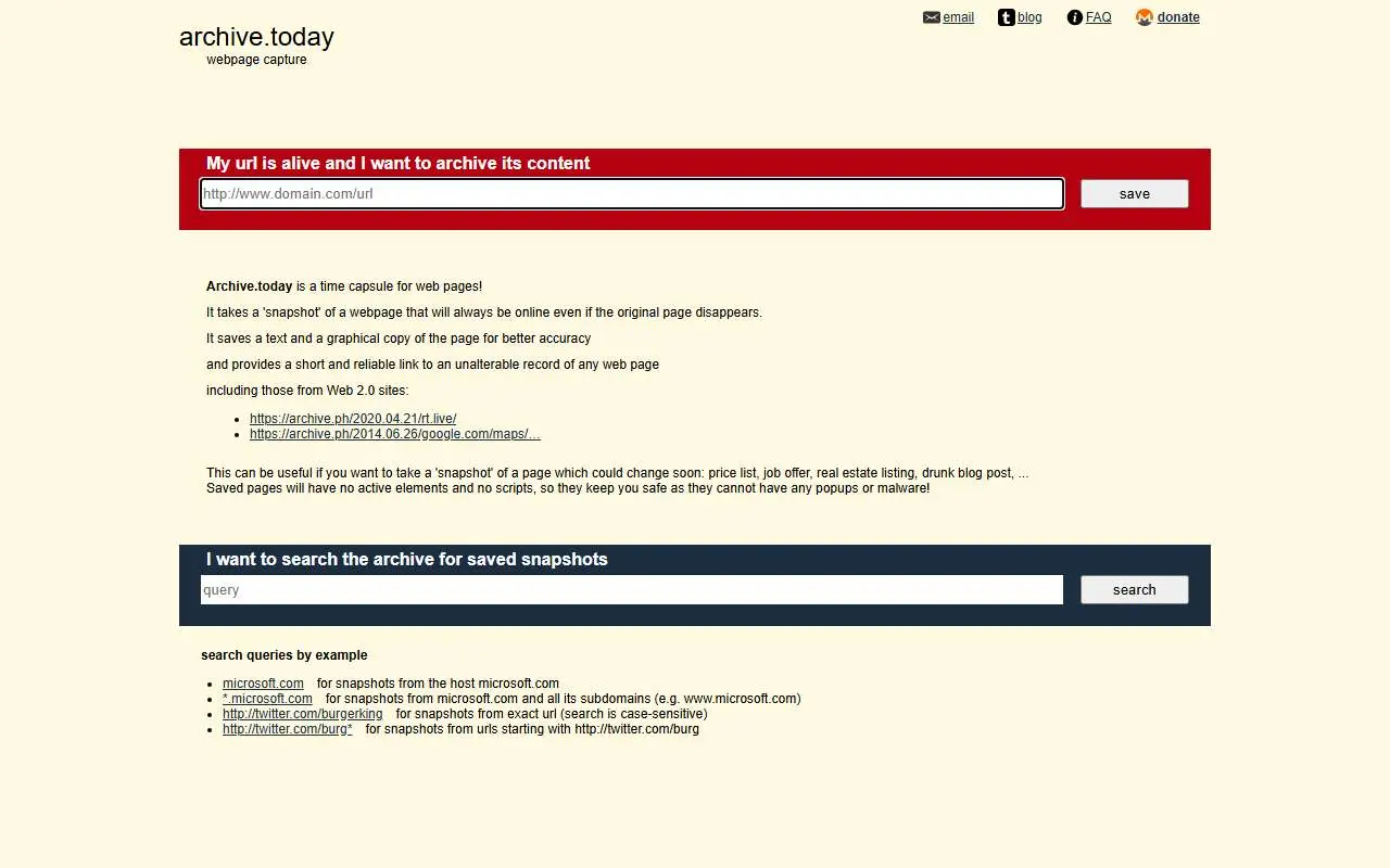 Tampilan website resmi archive.today (archive.ph)