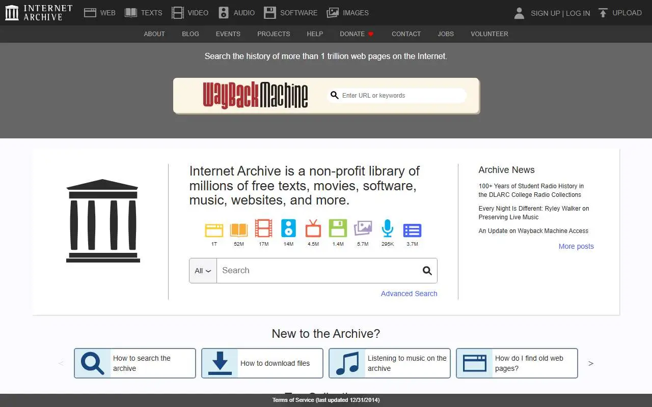 Tampilan website resmi Internet Archive (archive.org)